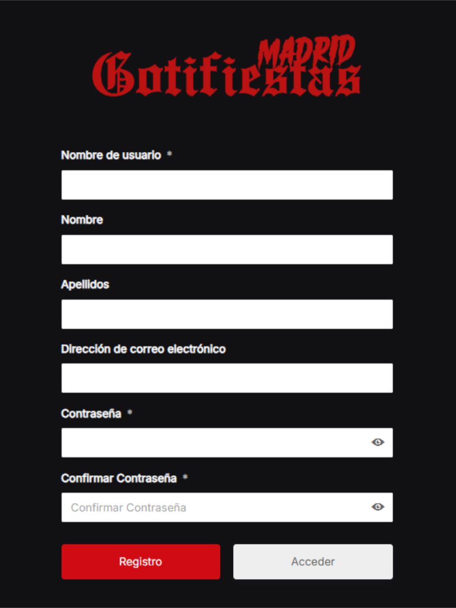 Menú de Registro